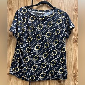 Susan Graver Navy Chain Print Top